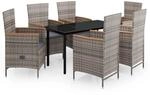 vidaXL 7-Tlg Garten-Essgruppe mit Kissen Grau 3099434
