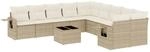 vidaXL 11-Tlg Garten-Sofagarnitur mit Kissen Beige Poly Rattan 3253055