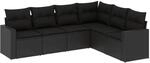 vidaXL 6-Tlg Garten-Sofagarnitur mit Kissen Schwarz Poly Rattan 3251342