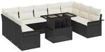 vidaXL Garten-Sofa-Set mit Kissen 10-Tlg Schwarz Poly Rattan 3357080