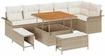 vidaXL Garten-Sofa-Set mit Kissen mit Speicher 9-Tlg Beige und Creme 3364096