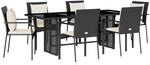 vidaXL 7-Tlg Garten-Essgruppe mit Kissen Schwarz Poly Rattan 3213490