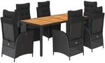 vidaXL 7-Tlg Garten-Essgruppe mit Kissen Schwarz Poly Rattan 3213342