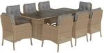 vidaXL 9-Tlg Garten-Essgruppe mit Kissen Beige Poly Rattan 3211889