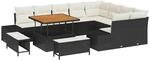 vidaXL Gartensofa-Set mit Kissen 12 Stk Schwarz Poly Rattan 3364765