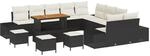 vidaXL Gartensofa-Set mit Kissen 14 Stk Schwarz Poly Rattan 3364800