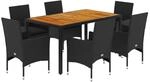 vidaXL 7-Tlg Garten-Essgruppe mit Kissen Schwarz Poly Rattan Akazie 3278672
