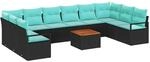 vidaXL Gartensofa-Set mit Kissen 11-Tlg Schwarz Poly-Rattan 3347760