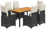 vidaXL 7-Tlg Garten-Bistro-Set mit Kissen Schwarz Poly Rattan 3276980