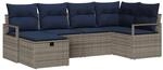 vidaXL Sofa Set mit Kissen Grau und Marineblau Poly-Rattan 3359184
