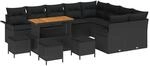 vidaXL 13-Teiliges Garten-Sofaset mit Kissen in Schwarz aus Poly Rattan und