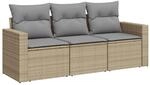 vidaXL 3-Tlg Garten-Sofagarnitur mit Kissen Beige Poly Rattan 3250996