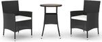 vidaXL 3-Tlg Garten-Bistro-Set mit Kissen Schwarz Poly Rattan 3187432