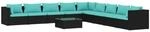 vidaXL 10-Tlg Garten-Lounge-Set mit Kissen Poly Rattan Schwarz 3101793