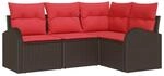 vidaXL Gartensofa-Set mit Kissen 4-Tlg Braun und Rot Poly-Rattan 3354693