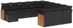 vidaXL 12-Tlg Garten-Sofagarnitur mit Kissen Schwarz Poly Rattan 3228260