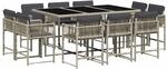 vidaXL 11-Tlg Garten-Essgruppe mit Kissen Hellgrau Poly Rattan 3211571