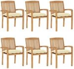 vidaXL Stapelbare Gartenst&uuml;hle mit Kissen 6 Stk Massivholz Teak 3073269