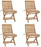 vidaXL Klappbare Gartenst&uuml;hle mit Kissen 4 Stk Massivholz Teak 3072810
