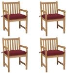 vidaXL Gartenst&uuml;hle 4 Stk mit Weinroten Kissen Massivholz Teak 3073028
