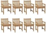 vidaXL Gartenst&uuml;hle 8 Stk mit Beigen Kissen Massivholz Teak 3073076