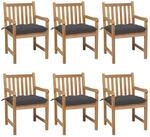 vidaXL Gartenst&uuml;hle 6 Stk mit Anthrazit Kissen Massivholz Teak 3073046
