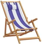 vidaXL Strandstuhl Klappbar Blau Wei&szlig; Massivholz Eukalyptus und Stoff 366563