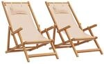 vidaXL Strandst&uuml;hle 2 Stk Klappbar Beige Stoff und Massivholz 3214487