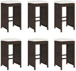 vidaXL Garten-Barhocker mit Kissen 6 Stk Braun Poly Rattan 368691