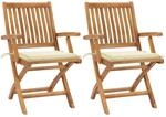 vidaXL Gartenst&uuml;hle 2 Stk mit Cremewei&szlig;en Kissen Teak Massivholz 3062408