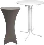 Beautissu Sylt Stehtisch &Oslash; 70cm Wei&szlig; mit Stella Stehtischhusse &Oslash; 70cm Anthrazit