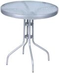 Mojawo BistRotisch Glas und Metall Rund60cm H70cmSilberfarben Balkontisch Gartentisch