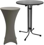 Beautissu Sylt Stehtisch &Oslash; 70cm Grau mit Stella Stehtischhusse &Oslash; 70cm Anthrazit