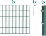 Metallzaun Grund-Set Doppelstabmatte verz. Gr&uuml;n beschichtet 2 x 2 m x 1 m