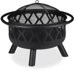 Relaxdays Feuerschale Stahl Schwarz mit Funkenschutz 58 cm x 75 cm 6,9 kg