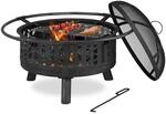 Relaxdays Feuerschale Stahl Schwarz Silber mit Grillrost Funkenschutz 55 cm x 75 cm