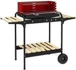 Outsunny Holzkohlegrill H&ouml;henverstellbar Grillrost Metall Kiefernholz Rot