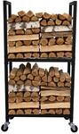 PROREGAL Kaminholzregal XS Innen & Au&szlig;en Metall Mit Rollen & 2 Ebenen 82x44x28cm