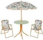 Relaxdays Kindersitzgruppe Eisen Kunststoff Polyester mit Schirm Dschungel 53 cm x 36