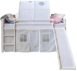 Homestyle4u Hochbett 90x200 mit Vorhang Rutsche und Tunnel in Wei&szlig; Sterne 1885