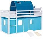 Homestyle4u Kinder Hochbett 90x200 mit Matratze Tunnel Vorhang Blau Kinderbett...