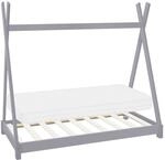 ML-Design Kinderbett Tipi 70x140 cm Hellgrau mit Matratze Lattenrostt aus Holz