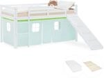 Homestyle4u Kinder Hochbett 90x200 Rutsche Matratze Vorhang Gr&uuml;n Kinderbett 2980