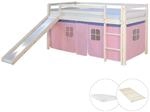 Homestyle4u Hochbett 90x200 mit Vorhang Lattenrost Matratze Rutsche in Wei&szlig;...