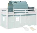 Homestyle4u Kinder Hochbett 90x200 mit Matratze + Lattenrost Tunnel Vorhang Gr&uuml;n