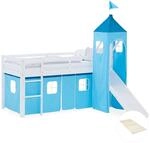 Homestyle4u Kinder Hochbett 90x200 Rutsche Lattenrost Vorhang Turm Blau 2993