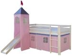 Homestyle4u Hochbett 90x200 Wei&szlig; Vorhang Rosa 1551