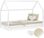 Homestyle4u Hausbett 90x200 mit 2 Matratzen Ausziehbar in Wei&szlig; 2719