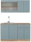 Vicco R-Line Singlek&uuml;che Blau-Grau/Goldkraft Eiche 140 cm AP Eiche ohne...