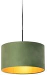 QAZQA H&auml;ngelampe mit Veloursschirm Gr&uuml;n mit Gold 35 cm Combi
